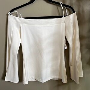 Amanda Uprichard Ivory Off Shoulder Slit Sleeves Top Size Medium